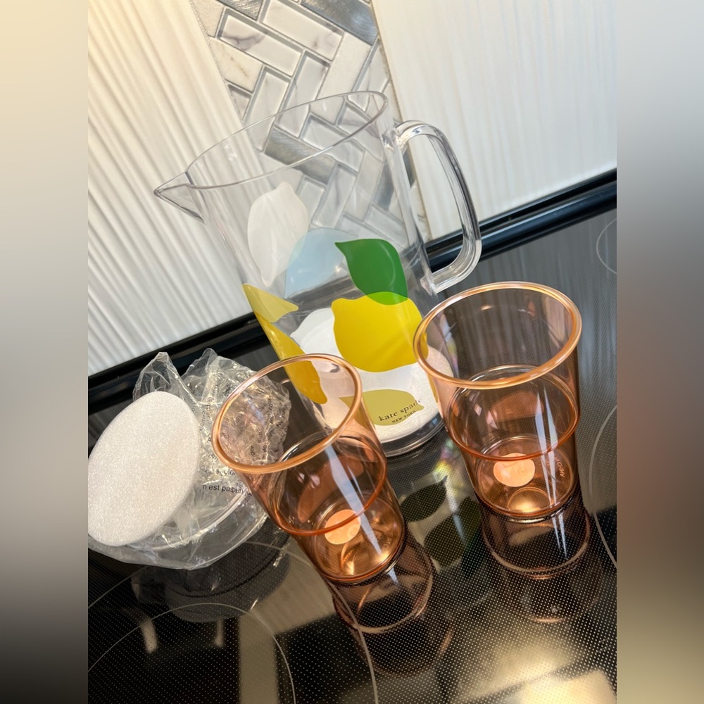 SALE Kate Spade Lemon Pitcher and Stackable Cups Set